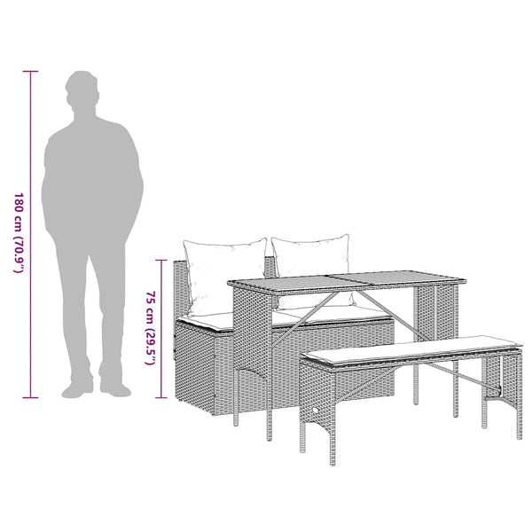 vidaXL 3-Piece Garden Dining Set with Cushions Grey Poly Rattan