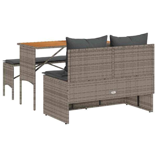 vidaXL 3-Piece Garden Dining Set with Cushions Grey Poly Rattan