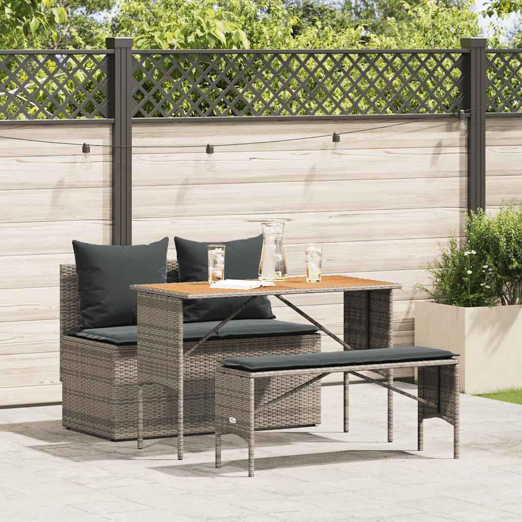 vidaXL 3-Piece Garden Dining Set with Cushions Grey Poly Rattan