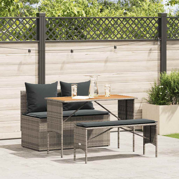 vidaXL 3-Piece Garden Dining Set with Cushions Grey Poly Rattan