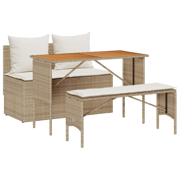 vidaXL 3-Piece Garden Dining Set with Cushions Beige Poly Rattan