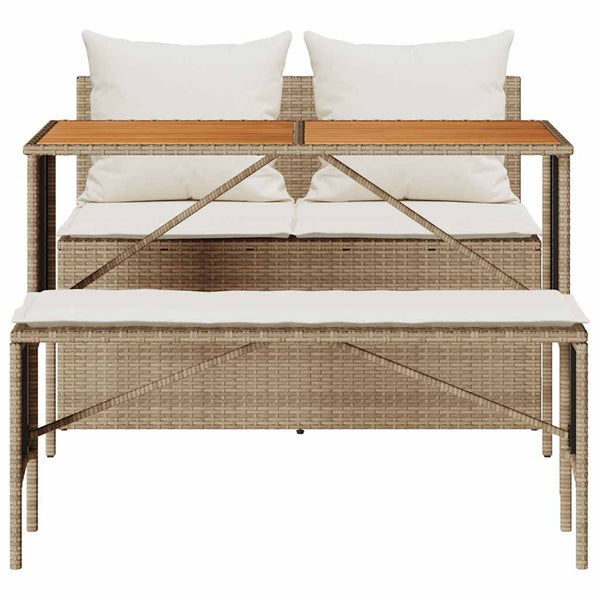 vidaXL 3-Piece Garden Dining Set with Cushions Beige Poly Rattan