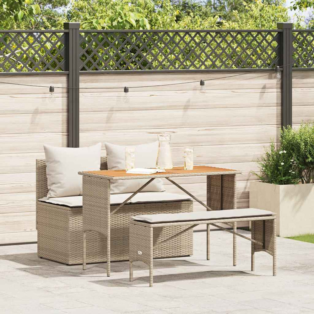 vidaXL 3-Piece Garden Dining Set with Cushions Beige Poly Rattan