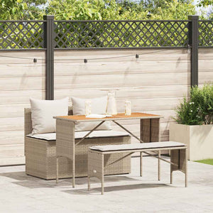 vidaXL 3-Piece Garden Dining Set with Cushions Beige Poly Rattan