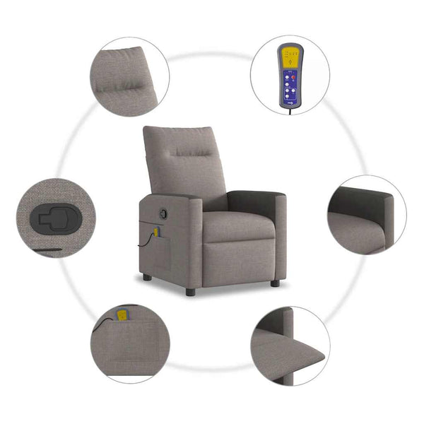 vidaXL Massage Recliner Taupe Fabric