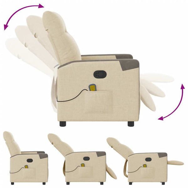vidaXL Massage Recliner Cream Fabric