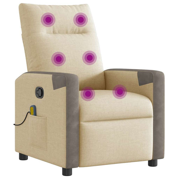 vidaXL Massage Recliner Cream Fabric