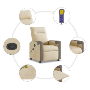 vidaXL Massage Recliner Cream Fabric