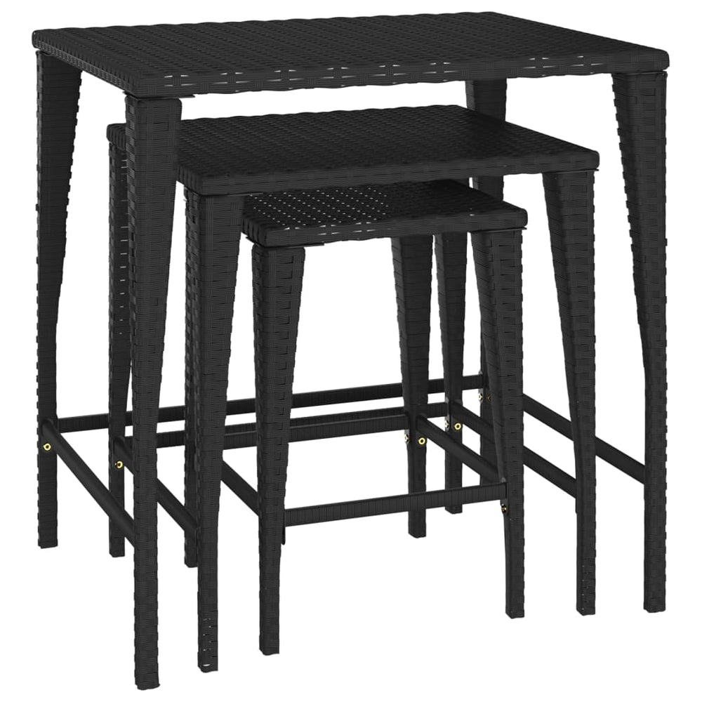 Garten Satztische 3er Set Schwarz Rattan