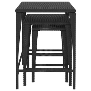 Garten Satztische 3er Set Schwarz Rattan