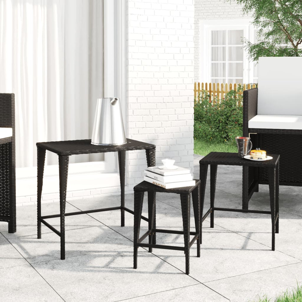 Garten Satztische 3er Set Schwarz Rattan