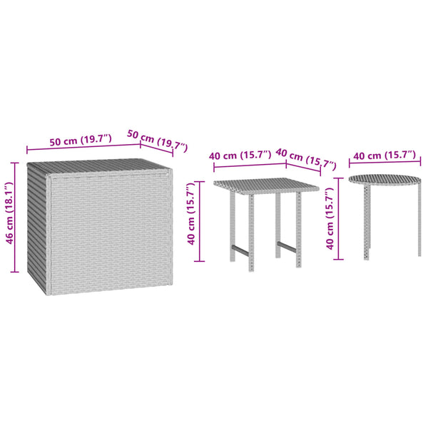 Garten Beistelltische 3er Set Poly Rattan Schwarz