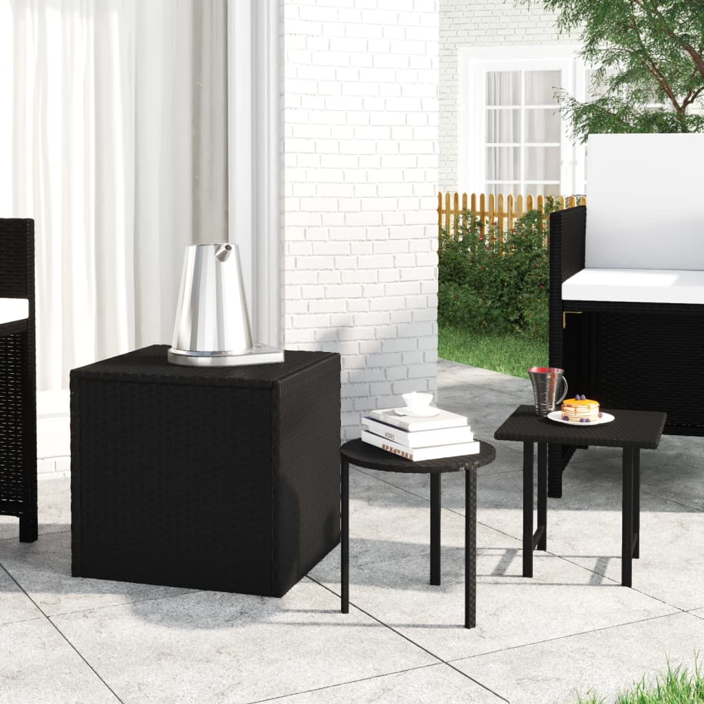 Garten Beistelltische 3er Set Poly Rattan Schwarz