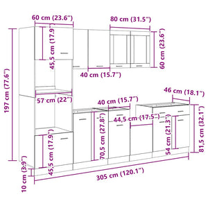 7-tlg. Küchenmöbel Set Betongrau