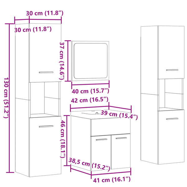 5-teiliges Badmöbel-Set Betongrau