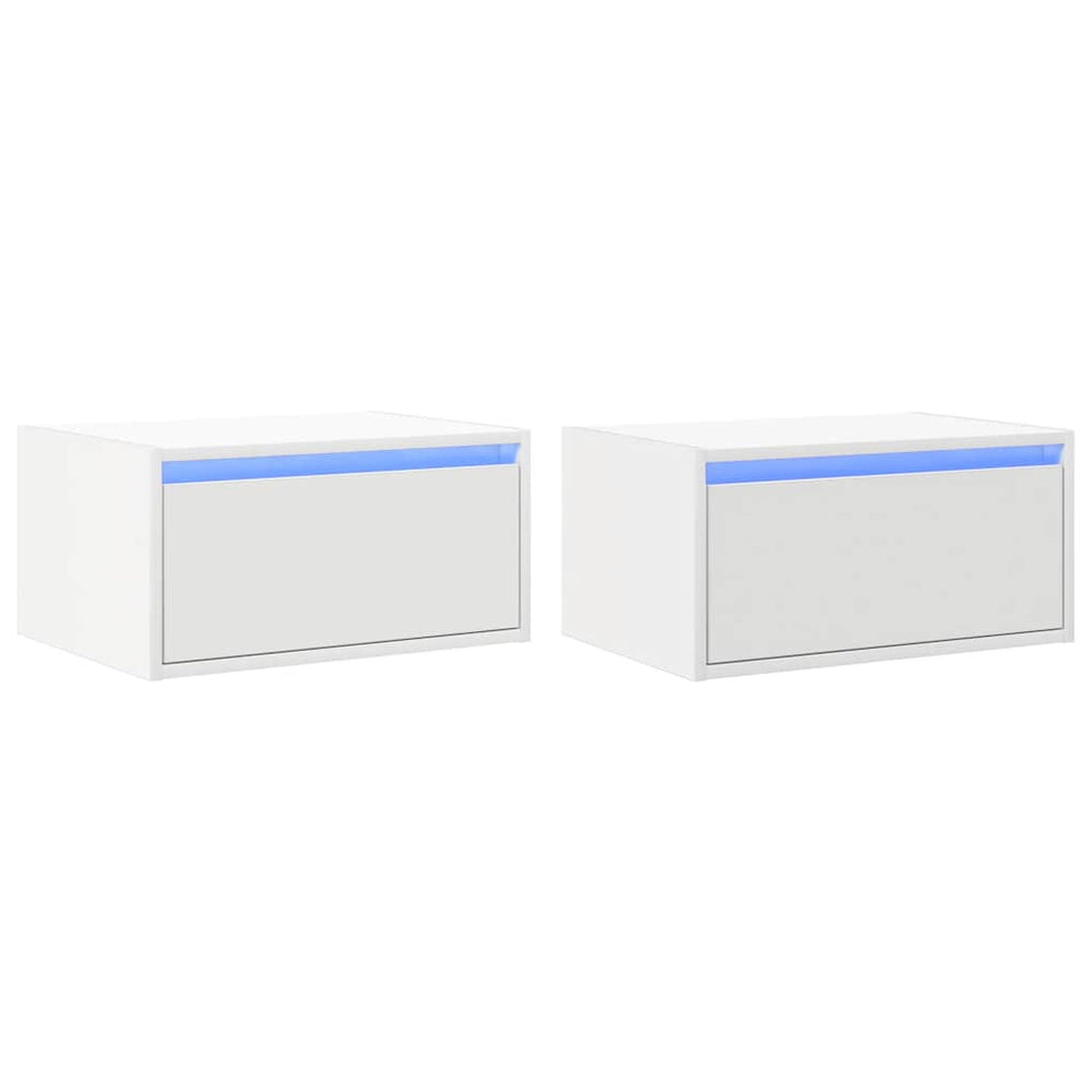 Wand-Nachttische mit LED, 2er-Set, Weiß