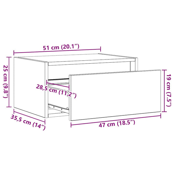 Wand-Nachttisch mit LED Grau Sonoma