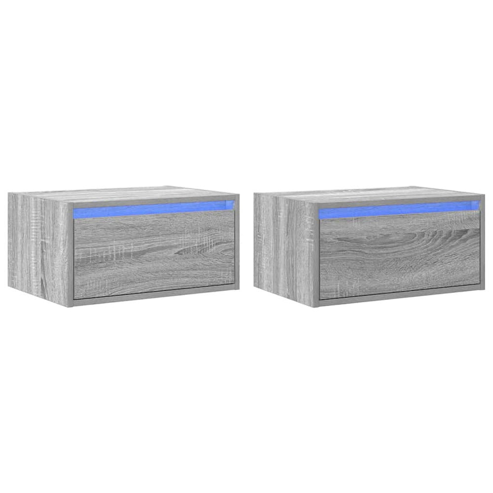 vidaXL Wall-Mounted Bedside Tables with LED Lights 2 pcs. Sonoma Grey