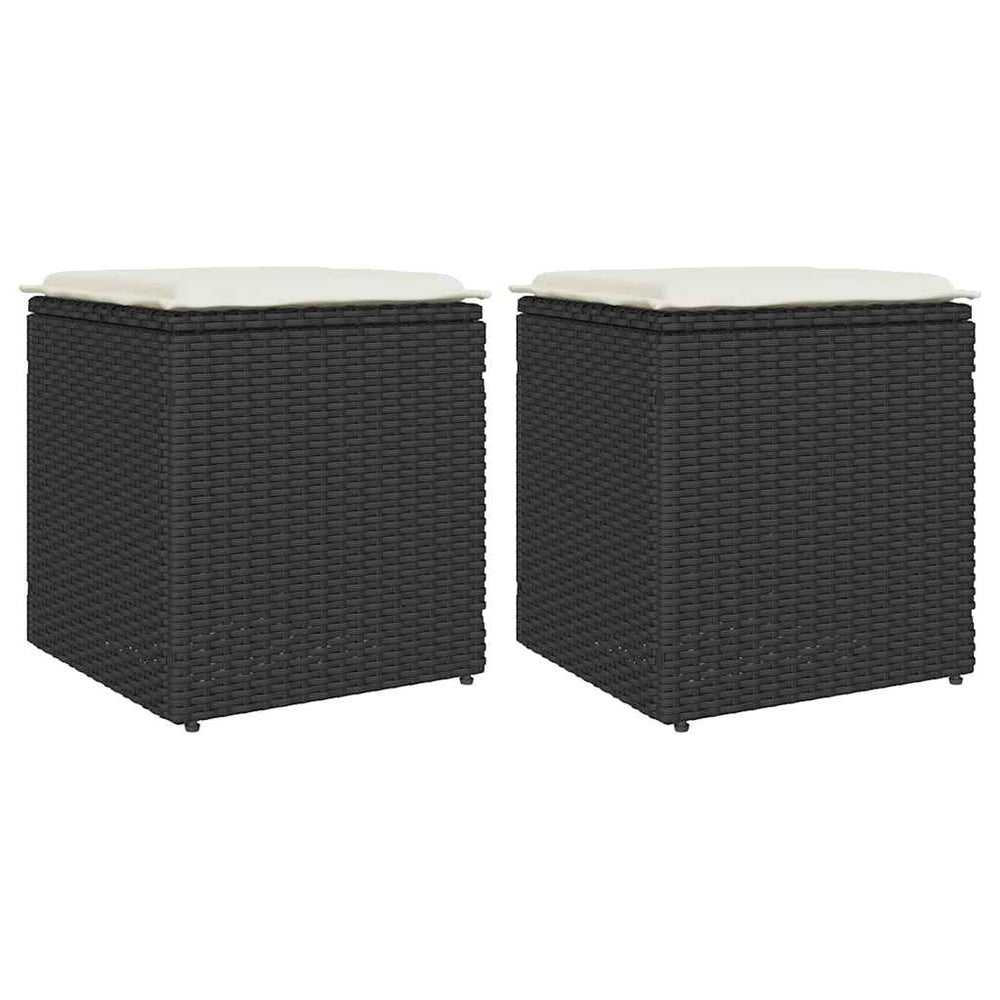 Gartenhocker mit Kissen, 2er Set, Schwarz