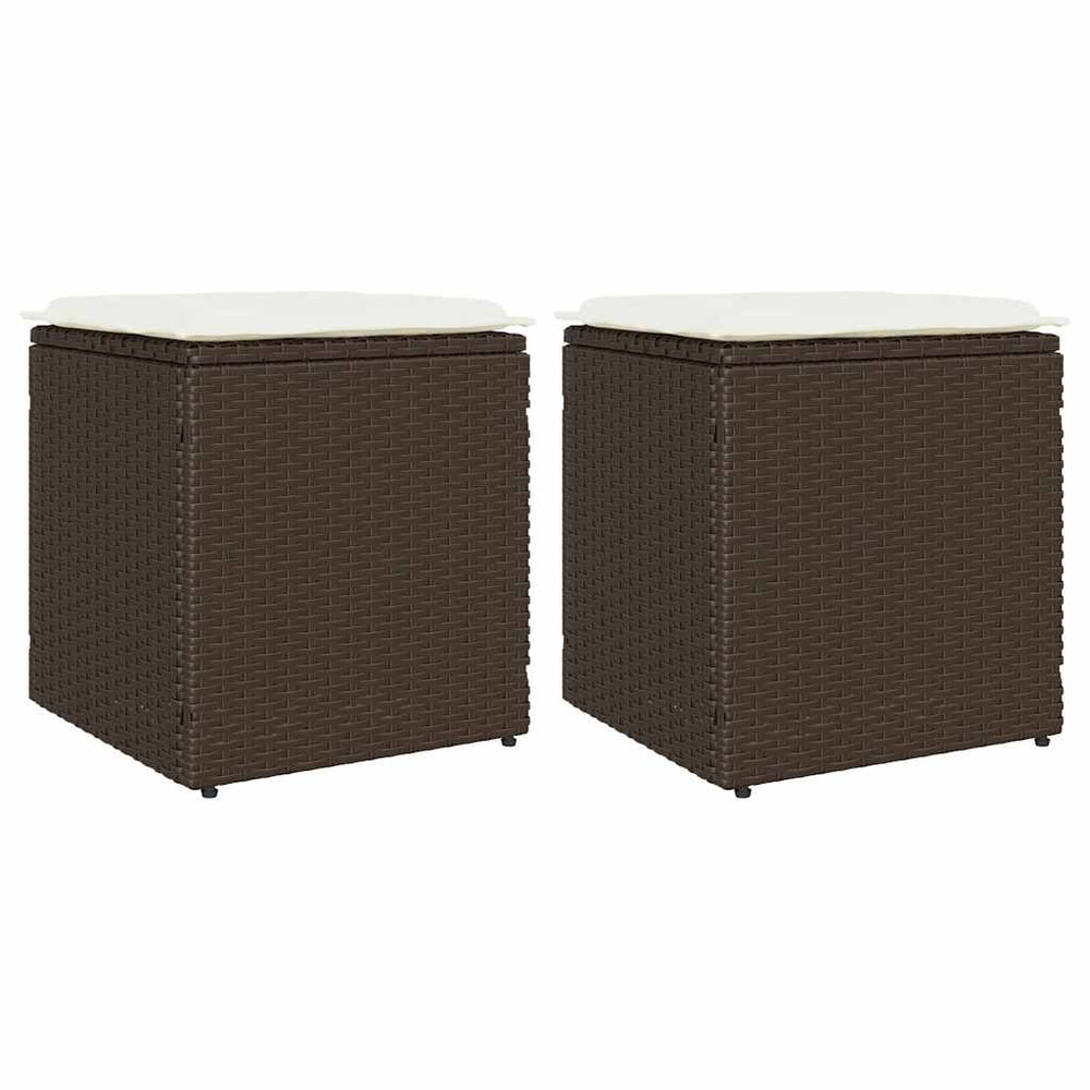 Gartenhocker mit Kissen, 2er Set, Braun