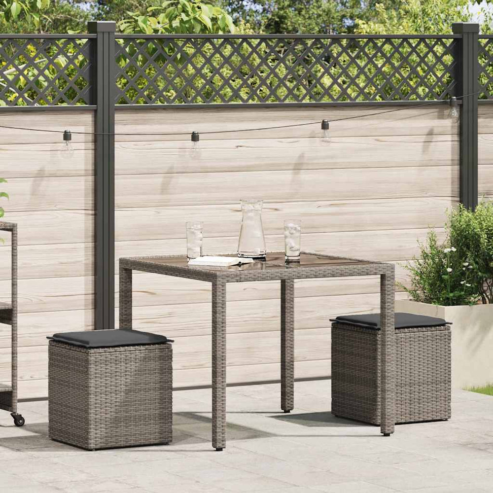 Gartenhocker mit Kissen 2er Set Grau