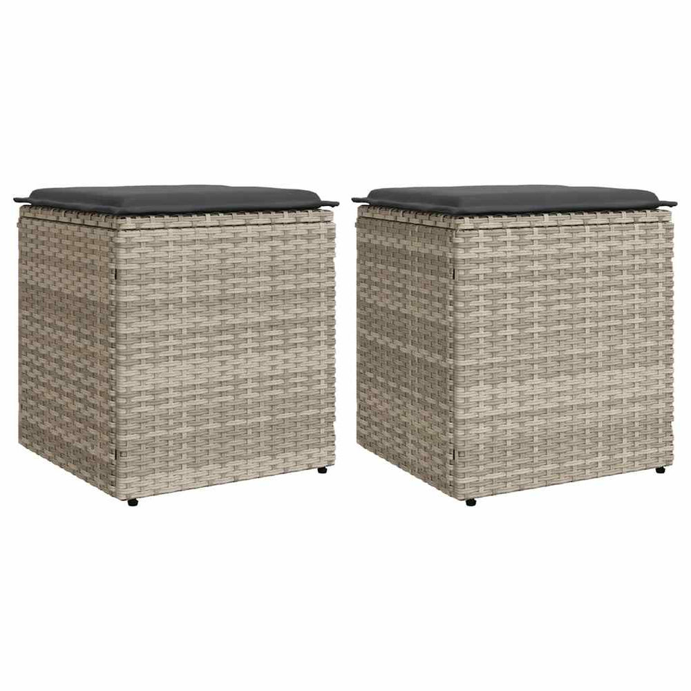 Gartenhocker mit Kissen, 2er Set, Hellgrau