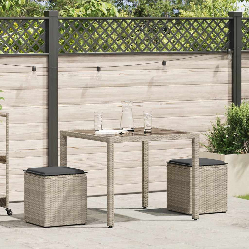 Gartenhocker mit Kissen, 2er Set, Hellgrau