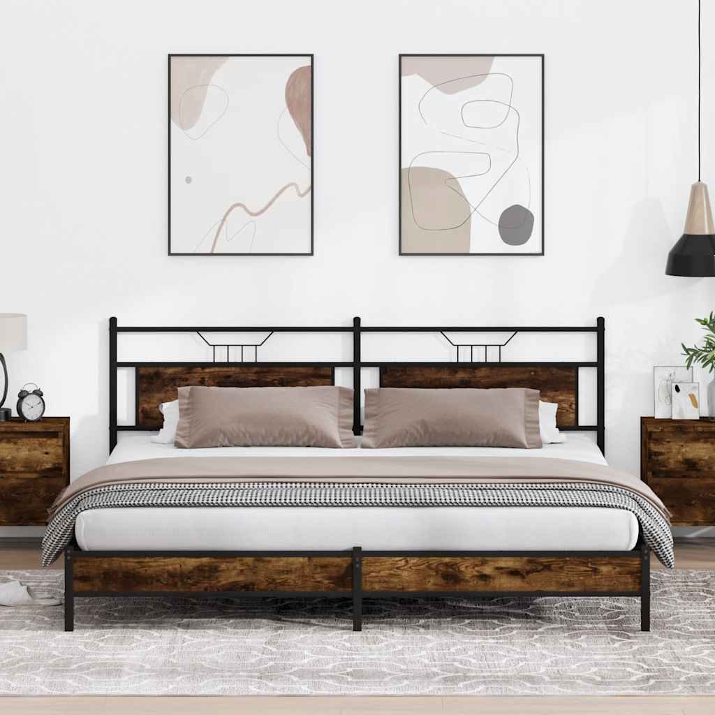 Metallbett 193x201 cm Räuchereiche