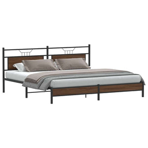 Metallbett 193x201 cm Braun Eichen-Optik