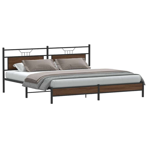 Metallbett 193x201 cm Braun Eichen-Optik