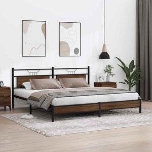 Metallbett 193x201 cm Braun Eichen-Optik