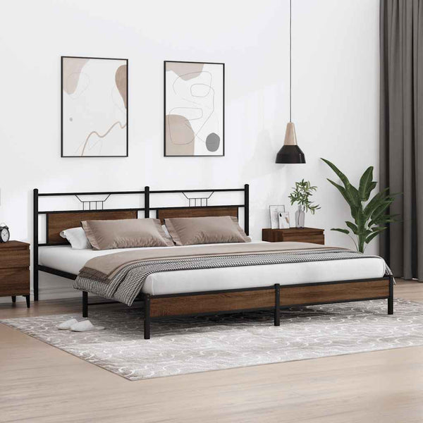 Metallbett 193x201 cm Braun Eichen-Optik