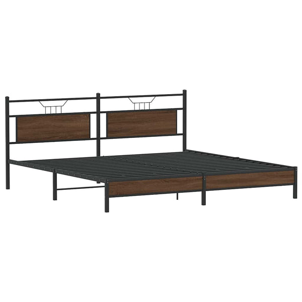 Metallbett 193x201 cm Braun Eichen-Optik
