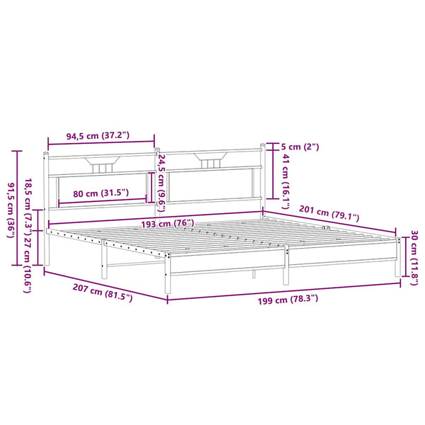 Metallbett 193x201 cm Braun Eichen-Optik