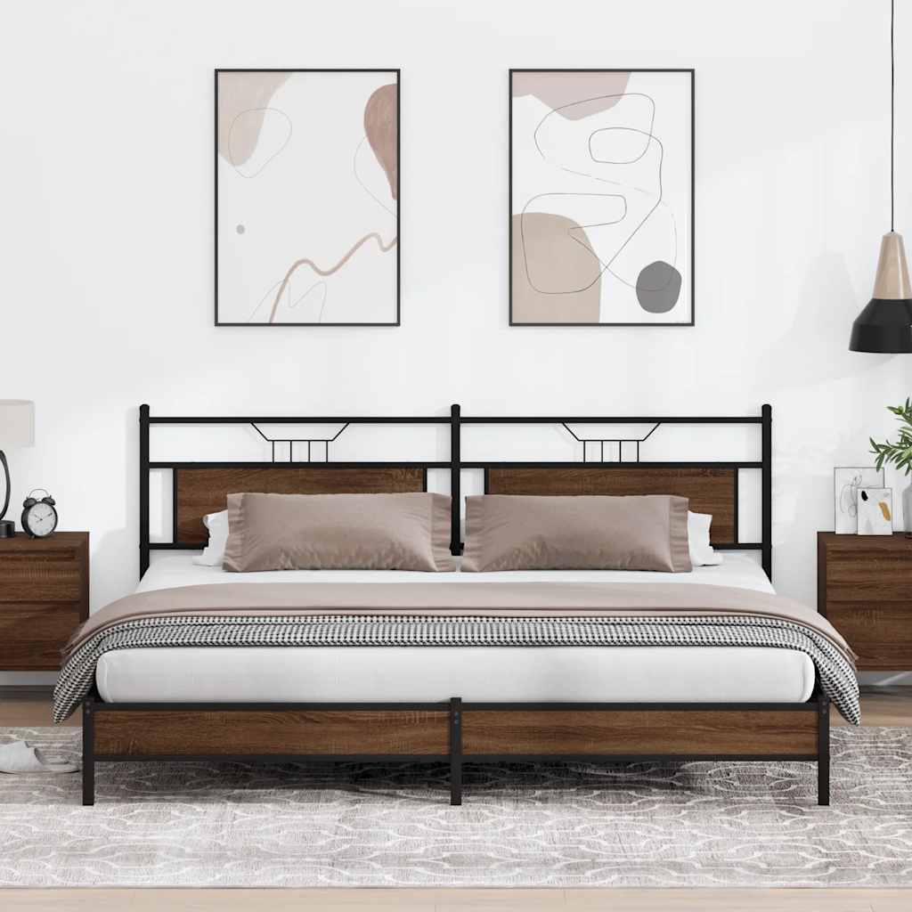 Metallbett 193x201 cm Braun Eichen-Optik