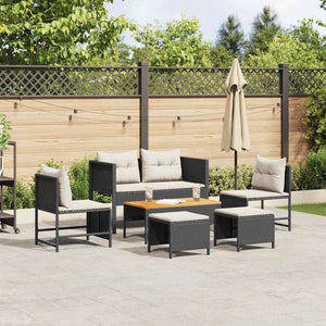 vidaXL Garden Sofa Set with Cushions 6 pcs Black and Cream Poly Rattan