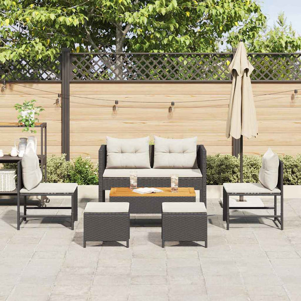 vidaXL Garden Sofa Set with Cushions 6 pcs Black and Cream Poly Rattan