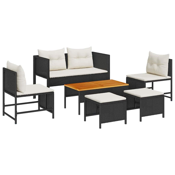 vidaXL Garden Sofa Set with Cushions 6 pcs Black and Cream Poly Rattan