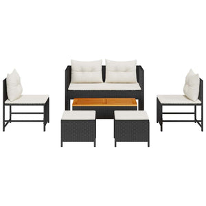 vidaXL Garden Sofa Set with Cushions 6 pcs Black and Cream Poly Rattan