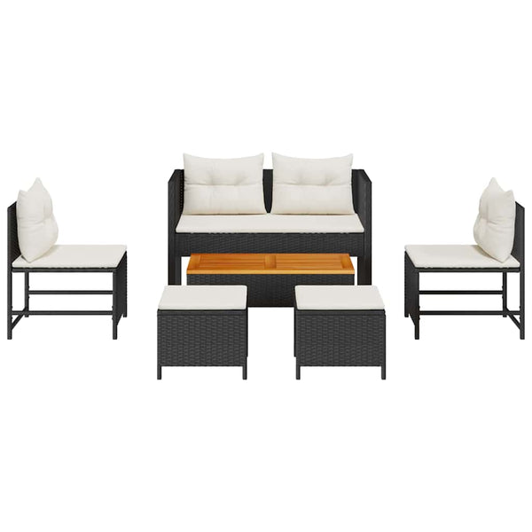 vidaXL Garden Sofa Set with Cushions 6 pcs Black and Cream Poly Rattan