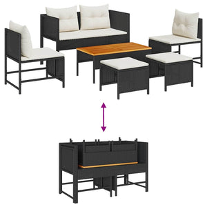 vidaXL Garden Sofa Set with Cushions 6 pcs Black and Cream Poly Rattan