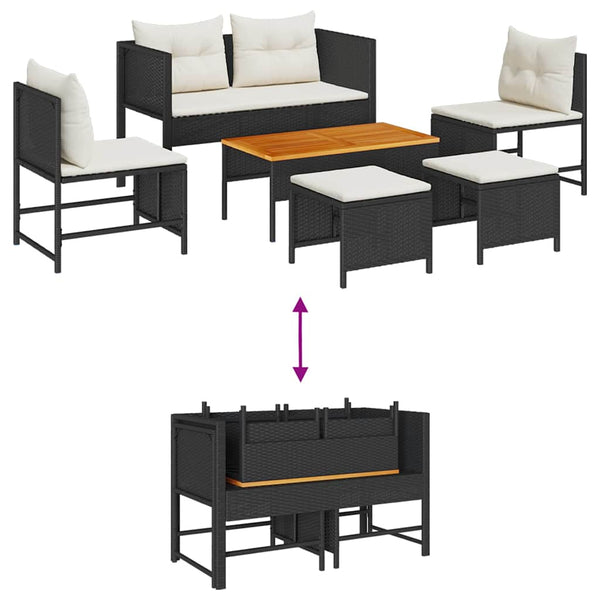 vidaXL Garden Sofa Set with Cushions 6 pcs Black and Cream Poly Rattan