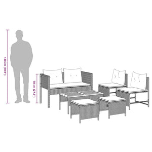 vidaXL Garden Sofa Set with Cushions 6 pcs Black and Cream Poly Rattan