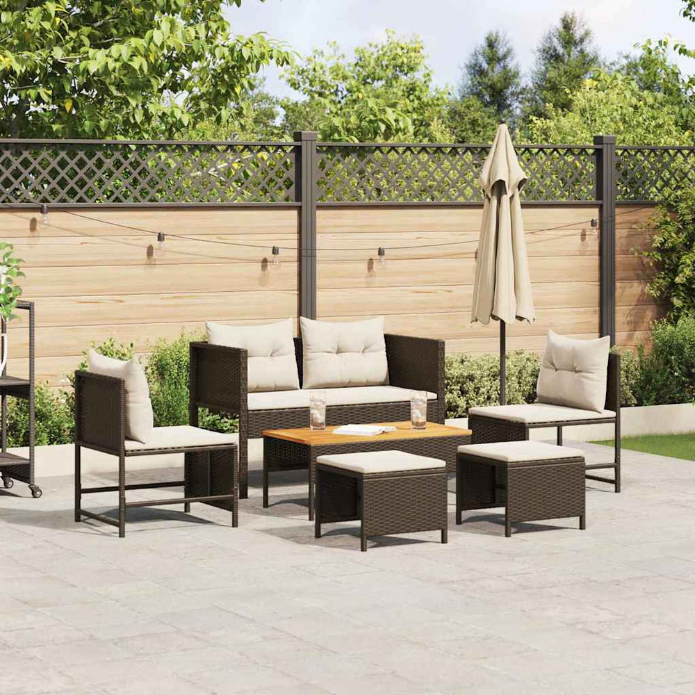 vidaXL Garden Sofa Set with Cushions 6 pcs Brown and Cream Poly Rattan