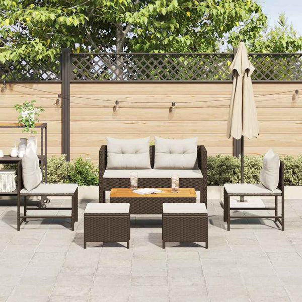 vidaXL Garden Sofa Set with Cushions 6 pcs Brown and Cream Poly Rattan