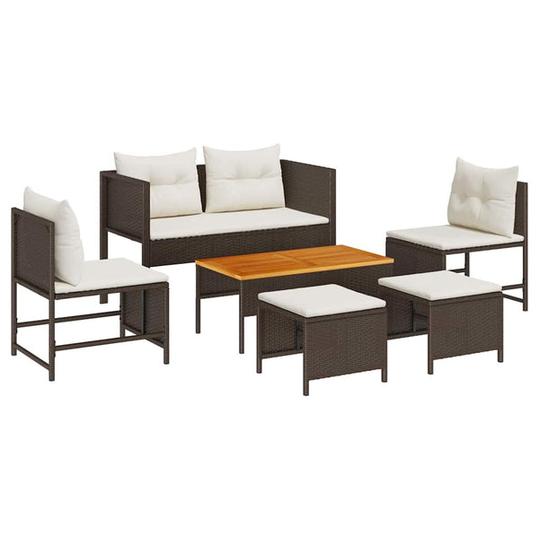 vidaXL Garden Sofa Set with Cushions 6 pcs Brown and Cream Poly Rattan