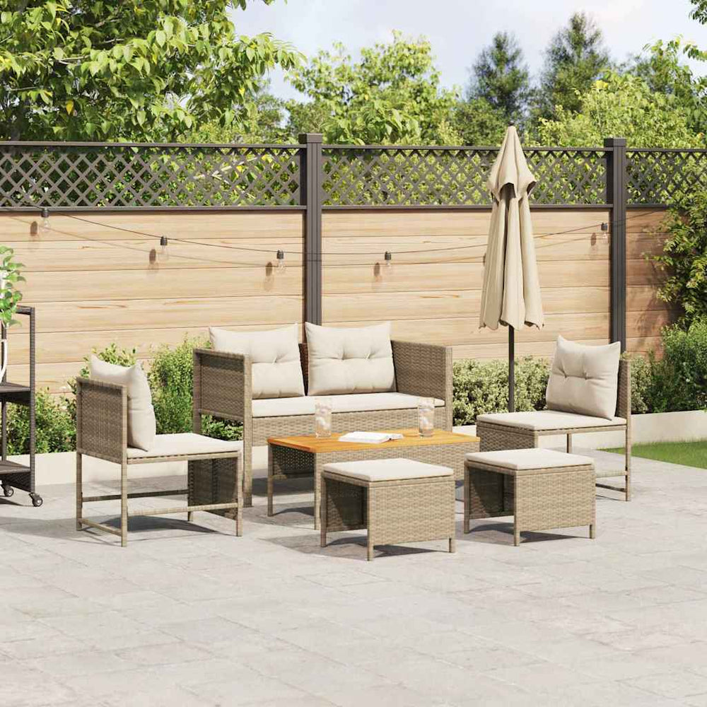 vidaXL Garden Sofa Set with Cushions 6 pcs Beige and Cream Poly Rattan