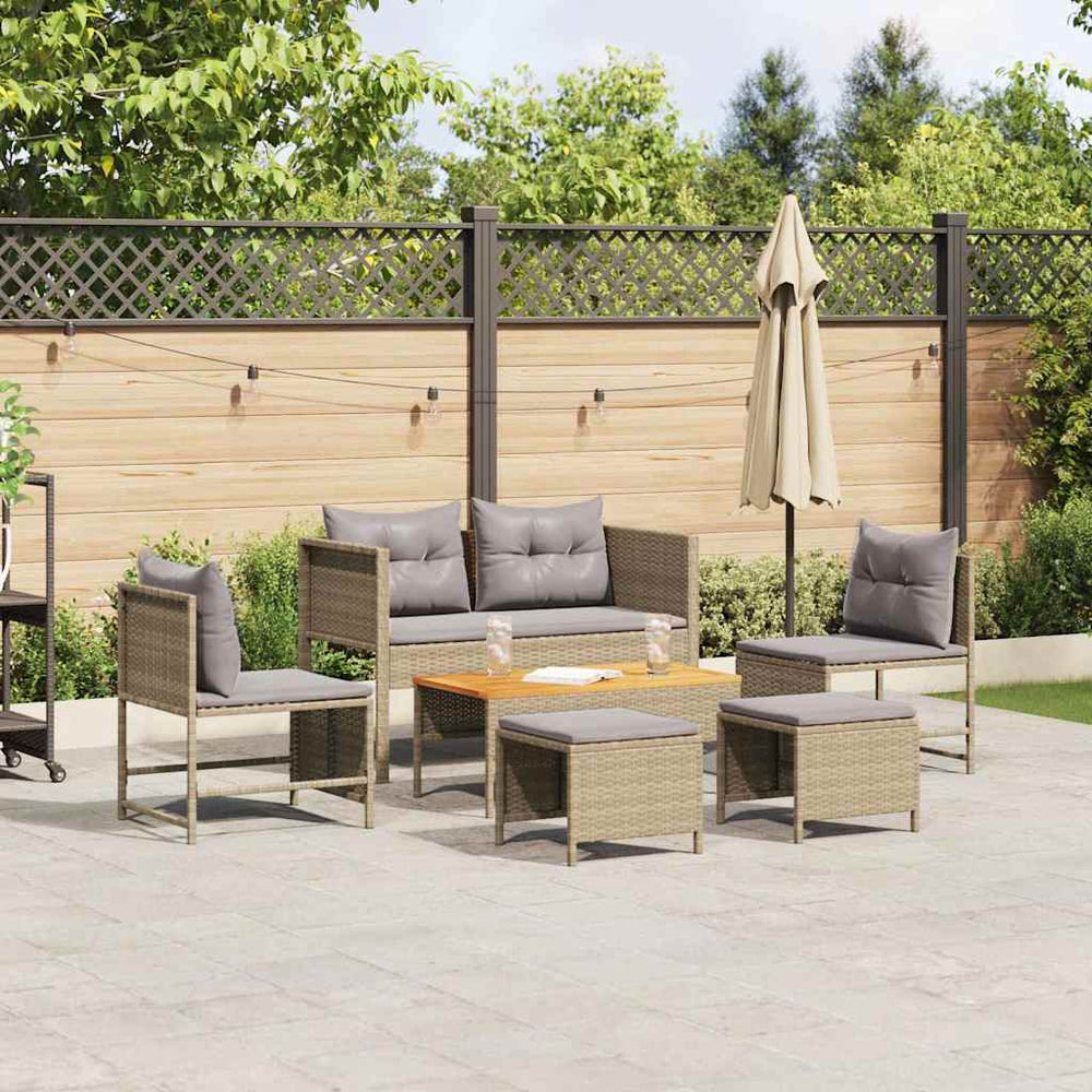 vidaXL Garden Sofa Set with Cushions 6 pcs Beige and Light Grey Poly Rattan
