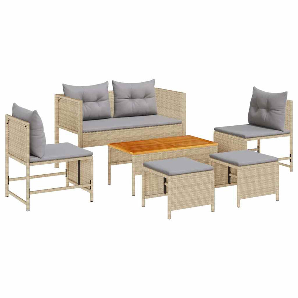 vidaXL Garden Sofa Set with Cushions 6 pcs Beige and Light Grey Poly Rattan