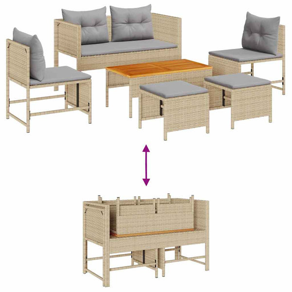 vidaXL Garden Sofa Set with Cushions 6 pcs Beige and Light Grey Poly Rattan